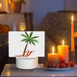 Rectangular Acrylic Night Light, A Palm Tree Is Shown In A Red And White Striped Chair. -Cute Night Light Shop cc4d84f92d015df86746eb662f80afd42576cade