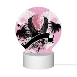 Round Acrylic Night Light, A Pink And Black Image Of A Bird With A Letter "U" On It. -Cute Night Light Shop cc590d84ed854ff823c573998b28d14af39a00a9