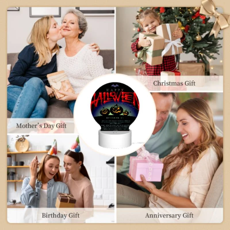 Round Acrylic Night Light, A poster with three pumpkins and the words "Happy Halloween" written on it. Round Acrylic Night Light, A Poster With Three Pumpkins And The Words "Happy Halloween" Written On It. -Cute Night Light Shop cc710e3bc6ed90aef65917676b07e413cb36ced4