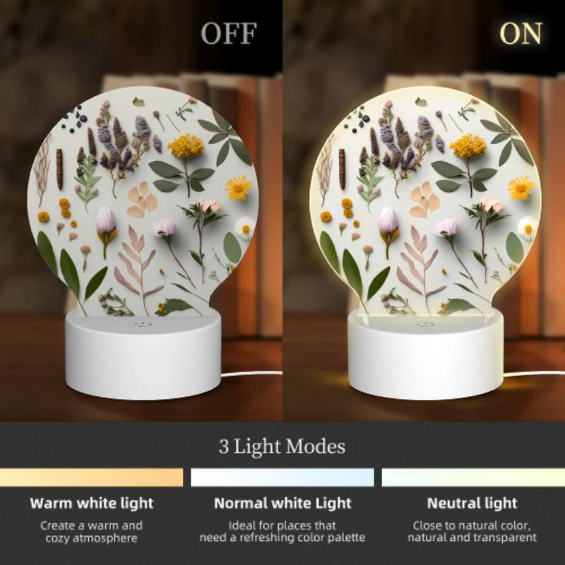 Round Acrylic Night Light, A collection of flowers and plants are displayed on a table. Round Acrylic Night Light, A Collection Of Flowers And Plants Are Displayed On A Table. -Cute Night Light Shop cc732f2c98d547a7219845361a75594729a7f94c
