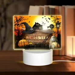 Rectangular Acrylic Night Light, A Halloween Poster With A Witch's Hat And A House In The Background.