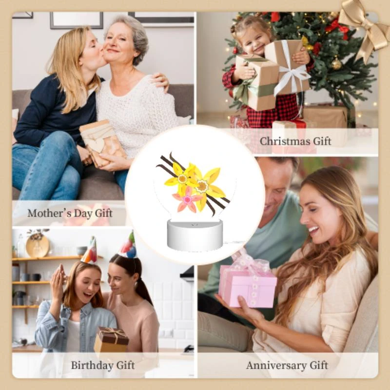 Round Acrylic Night Light, A yellow flower with a pink center is surrounded by other yellow flowers. Round Acrylic Night Light, A Yellow Flower With A Pink Center Is Surrounded By Other Yellow Flowers. -Cute Night Light Shop ccb5dd4935222115e9a728a05870b26f8e099c1b