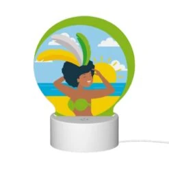 Round Acrylic Night Light, A Woman Wearing A Grass Skirt And A Sun Hat Is Standing On A Beach. -Cute Night Light Shop ccd020c946f7cf08fb2b6230ef55309459c0703b