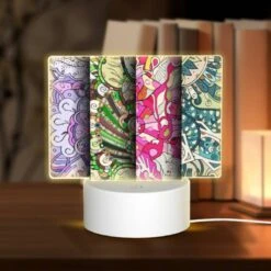 Rectangular Acrylic Night Light, Three Colorful Artworks Are Displayed Side By Side.