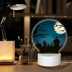 Round Acrylic Night Light, A Spooky Scene With A Full Moon And A Bunch Of Skeletons. -Cute Night Light Shop ccf233fe363adda597ad63b2908080756e742151