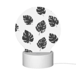 Round Acrylic Night Light, A Pattern Of Leaves On A White Background. -Cute Night Light Shop cd0573b0b3ebd6b648bb45c2c82646350ca147ee