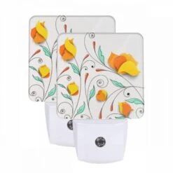 Night Light Set Of 2, A Colorful Flower Design With Yellow