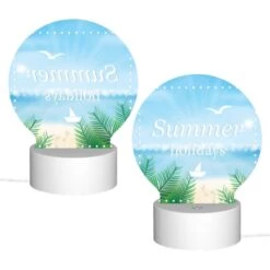 Round Acrylic Night Light, A Picture Of A Beach With A Boat And A Seagull Flying Over The Water. -Cute Night Light Shop cf40598b70353d779ba5de20ade603c79e710680