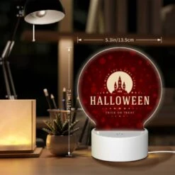 Round Acrylic Night Light, A Halloween Poster With A Castle And A Trick Or Treat Message. -Cute Night Light Shop cfe93078bcbac585f9f7c2576ae64021015f5ccc
