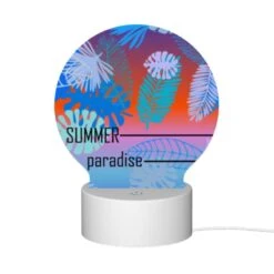Round Acrylic Night Light, A Colorful Image Of Leaves And Flowers With The Words "Summer Paradise" Written On It. -Cute Night Light Shop d064d037285c57b0c8acf0ea8120aed763df0365