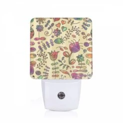 Night Light, A Colorful Flower Pattern On A Wallpaper.