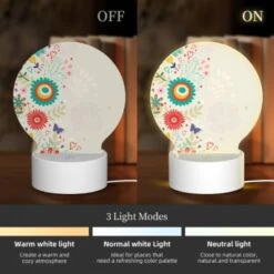 Round Acrylic Night Light, A Colorful Floral Design With Hearts And Butterflies. -Cute Night Light Shop d127db6205d14bd3878bd311a9e5858ecece74b7