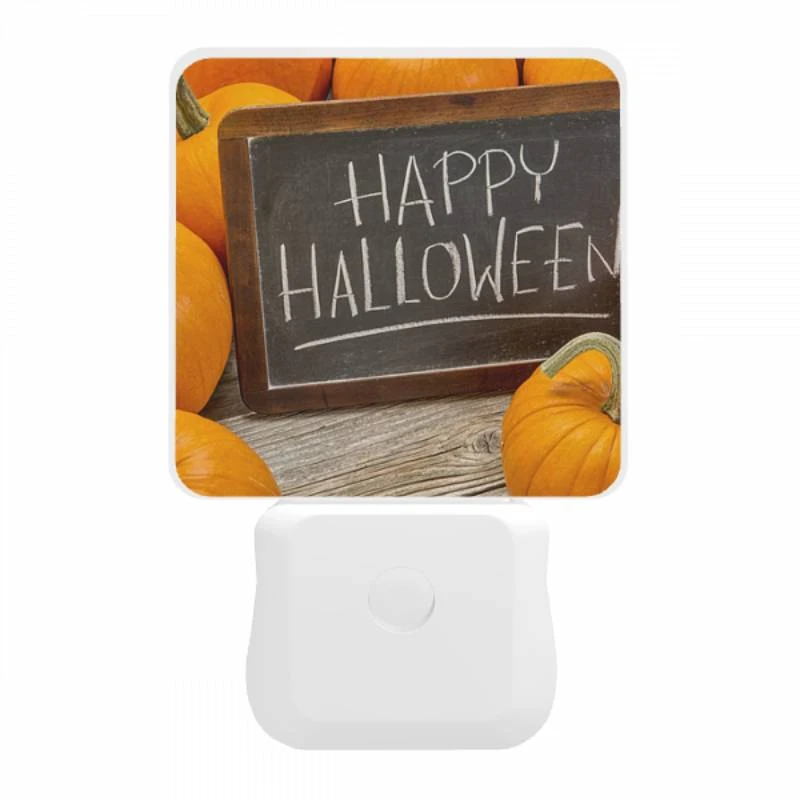 Night Light, A chalkboard sign that says "Happy Halloween" is placed in front of a pile of pumpkins. Night Light, A Chalkboard Sign That Says "Happy Halloween" Is Placed In Front Of A Pile Of Pumpkins. -Cute Night Light Shop d1c1fc5f11f6108475d02f482c888f66a435bb62