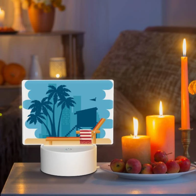 Rectangular Acrylic Night Light, A colorful beach chair with a red and white striped towel on it Rectangular Acrylic Night Light, A Colorful Beach Chair With A Red And White Striped Towel On It -Cute Night Light Shop d2405000c0a2a0d56dfc9dfb3c97bb47018baa74