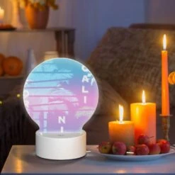 Round Acrylic Night Light, A Colorful Image Of Palm Trees With The Word "California" Written In The Foreground. -Cute Night Light Shop d2fc52d308e730762652438859b701022f522c7b