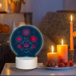 Round Acrylic Night Light, A Colorful Flower Arrangement In A Blue Vase. -Cute Night Light Shop d30936188b1674651ea73eb69a6ad404cf4ebdde