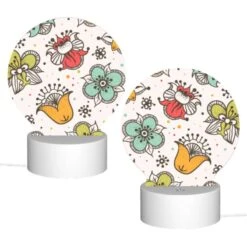 Round Acrylic Night Light, A Colorful Floral Pattern With A Bird And A Fox. -Cute Night Light Shop d30ba94ff547e418d8df1c8761801e29f8e60cf0