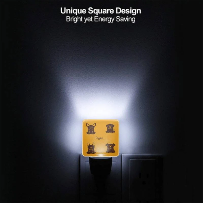 Night Light, Four different puppies are shown on a yellow background. Night Light, Four Different Puppies Are Shown On A Yellow Background. -Cute Night Light Shop d31649e88749c2033d49052d6f309652fb263988