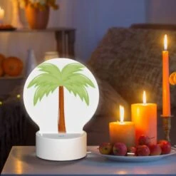 Round Acrylic Night Light, A Green And Brown Palm Tree. -Cute Night Light Shop d32314059ec31affc7d2371e9d6cfa1617ab6f00