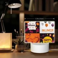 Rectangular Acrylic Night Light, A Collection Of Halloween Images With The Word Halloween In The Bottom Right Corner. -Cute Night Light Shop d3963a51ea77d289b42ba3ad47070d0061907113