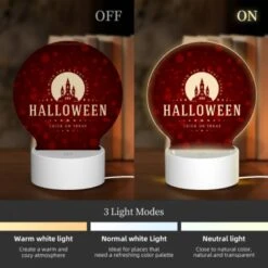 Round Acrylic Night Light, A Halloween Poster With A Castle And A Trick Or Treat Message. -Cute Night Light Shop d3ed47100205a8849cb8448528059ab1d93ad8ee