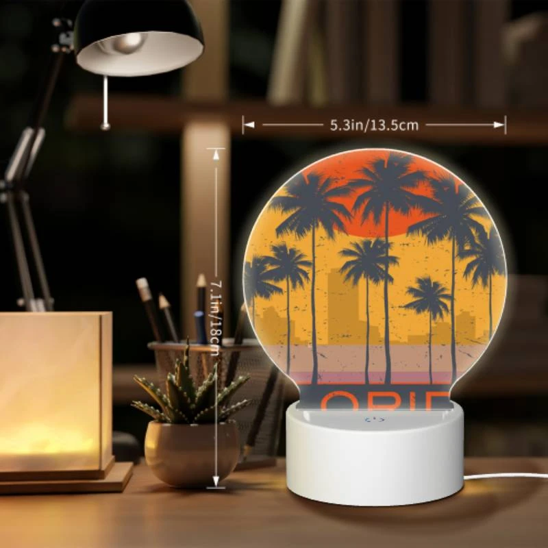 Round Acrylic Night Light, A sunset over a city with the word Florida written in the foreground. Round Acrylic Night Light, A Sunset Over A City With The Word Florida Written In The Foreground. -Cute Night Light Shop d442fa85742ea960393f149412cac0a2dee96148