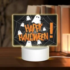 Rectangular Acrylic Night Light, A Spider Web With Ghost And Bats On It.
