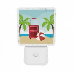 Night Light Set Of 2, A Red Suitcase Is Sitting On A Beach Next To A Red And White Umbrella. -Cute Night Light Shop d495a38835046b1b3e35e8ce0eda7e7fb19871b0
