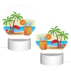 Round Acrylic Night Light, A Glass Of Orange Juice And An Orange Are Placed On A Beach -Cute Night Light Shop d4b1d79334402a4f0207a6fb60d906b61357d354
