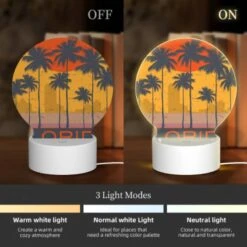 Round Acrylic Night Light, A Sunset Over A City With The Word Florida Written In The Foreground. 4 Round Acrylic Night Light, A Sunset Over A City With The Word Florida Written In The Foreground. -Cute Night Light Shop d532e518d0a9d5dc818f060157ff2a69948c32d2