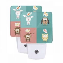 Night Light Set Of 2, Four Different Animals Are Shown With Their Thoughts Written On Them.