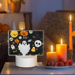 Rectangular Acrylic Night Light, A Cartoon Of A Ghost With A Banner That Says "boo". -Cute Night Light Shop d645e9d6efcbf048ff9559cb8b12c129c137a7b8