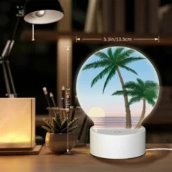 Round Acrylic Night Light, A Sunset With A Palm Tree And A Beach. -Cute Night Light Shop d656f3e70b5995380006b06a895ebc6046904784