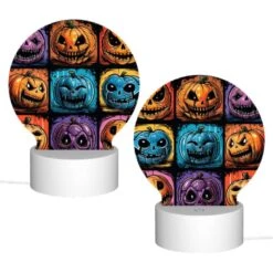 Round Acrylic Night Light, A Collection Of Halloween Pumpkins With Different Expressions. -Cute Night Light Shop d6d23e1ab35f0c80082be74db3443dc4ae325f5a