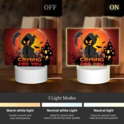 Rectangular Acrylic Night Light, A Halloween Themed Poster With A Skeleton Holding A Scythe. -Cute Night Light Shop d7507a87e2e421bd628eaf5669eb77789e977afb