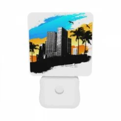 Night Light Set Of 2, A Black And White Drawing Of A City With A Bird Flying Above It. -Cute Night Light Shop d754a1b1e330ded5680b265868e1f5b5d4afb78f