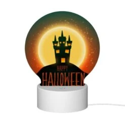 Round Acrylic Night Light, A Halloween Poster With A Castle And The Words "Happy Halloween" Written On It. -Cute Night Light Shop d79f87fd73308ba65b95f8535d72d15981873627