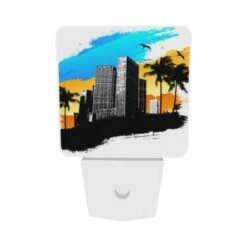 Night Light Set Of 2, A Black And White Drawing Of A City With A Bird Flying Above It. -Cute Night Light Shop d81fb350932b9ed11a6954eceacff30992bff82d