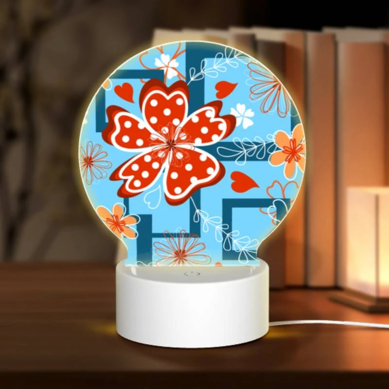 Round Acrylic Night Light, A red flower with white polka dots is surrounded by other flowers. Round Acrylic Night Light, A Red Flower With White Polka Dots Is Surrounded By Other Flowers. -Cute Night Light Shop d85872fa5b97cc45ecdff3fc49ddd0a888790eba