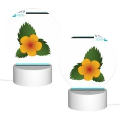Round Acrylic Night Light, A Yellow Flower With Green Leaves. -Cute Night Light Shop d8742bcb49f1e36eed91850d3a3908c68d8c2c15