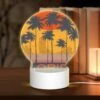 Round Acrylic Night Light, A Sunset Over A City With The Word Florida Written In The Foreground.