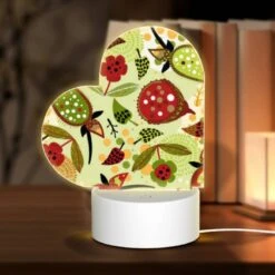 Love Acrylic Night Light, A Pattern Of Red And Green Leaves And Fruits.