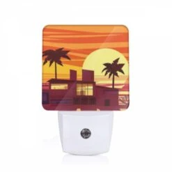 Night Light, A House With A Sunset In The Background.