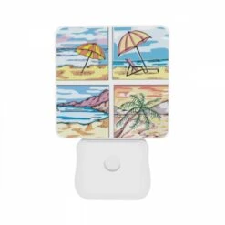 Night Light Set Of 2, A Series Of Four Pictures Of A Beach With Umbrellas And Chairs. -Cute Night Light Shop d9dfd3f92d3d8939536b682a8f63c443dc084e3c