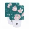 Night Light Set Of 2, A Pink Flower With A Yellow Center Is Blooming.