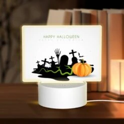 Rectangular Acrylic Night Light, A Halloween Poster With A Pumpkin And A Cross.