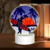 Round Acrylic Night Light, A Man Is Walking With A Surfboard That Says "Surf Club Miami Beach.". -Cute Night Light Shop dbf0efaf5d1b1ea662a3a14939350b3b3ac9ab58