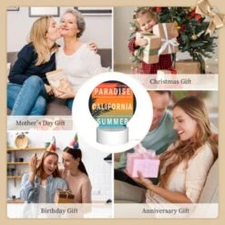 Round Acrylic Night Light, A Colorful Poster Advertising Paradise California Summer. -Cute Night Light Shop dc2b430233a641c456e44217972013f6a700c8c6