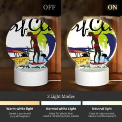 Round Acrylic Night Light, A Woman Is Surfing On A Surfboard In Front Of A Yellow And Blue Van. -Cute Night Light Shop dc732e5f3416ccfa7b1c6d8bf7b9667a77bbf247