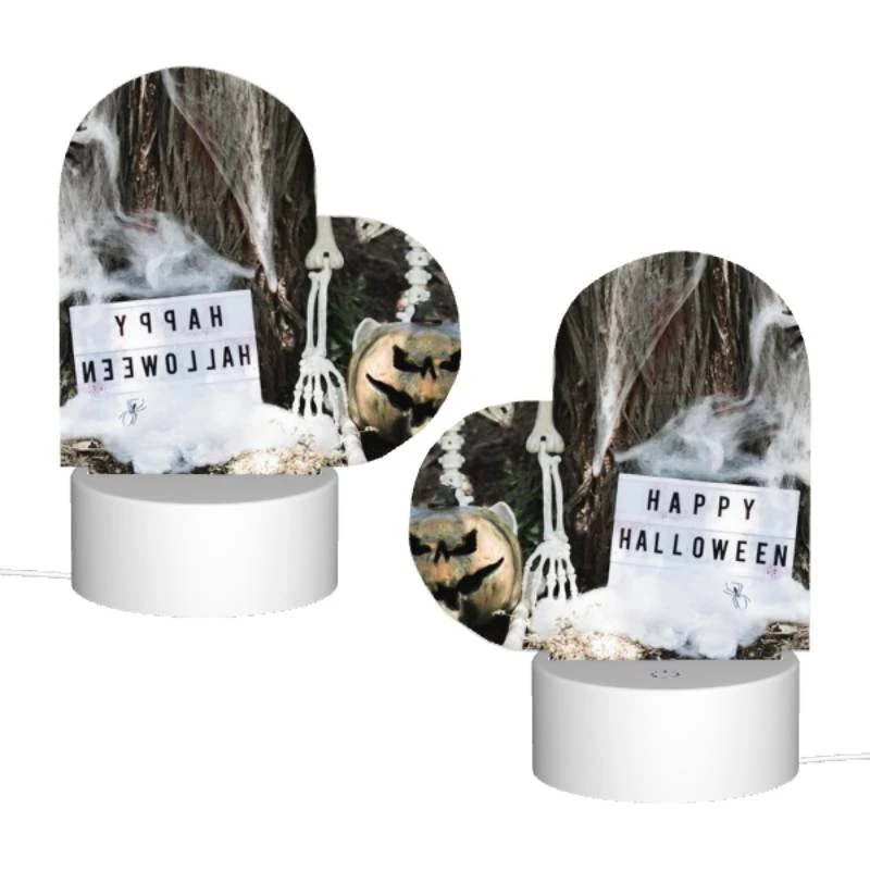 Love Acrylic Night Light, A skeleton and a pumpkin are placed next to a sign that reads "Happy Halloween." Love Acrylic Night Light, A Skeleton And A Pumpkin Are Placed Next To A Sign That Reads "Happy Halloween." -Cute Night Light Shop dcd49b4626f140301dfbe36845cc427eb6461945